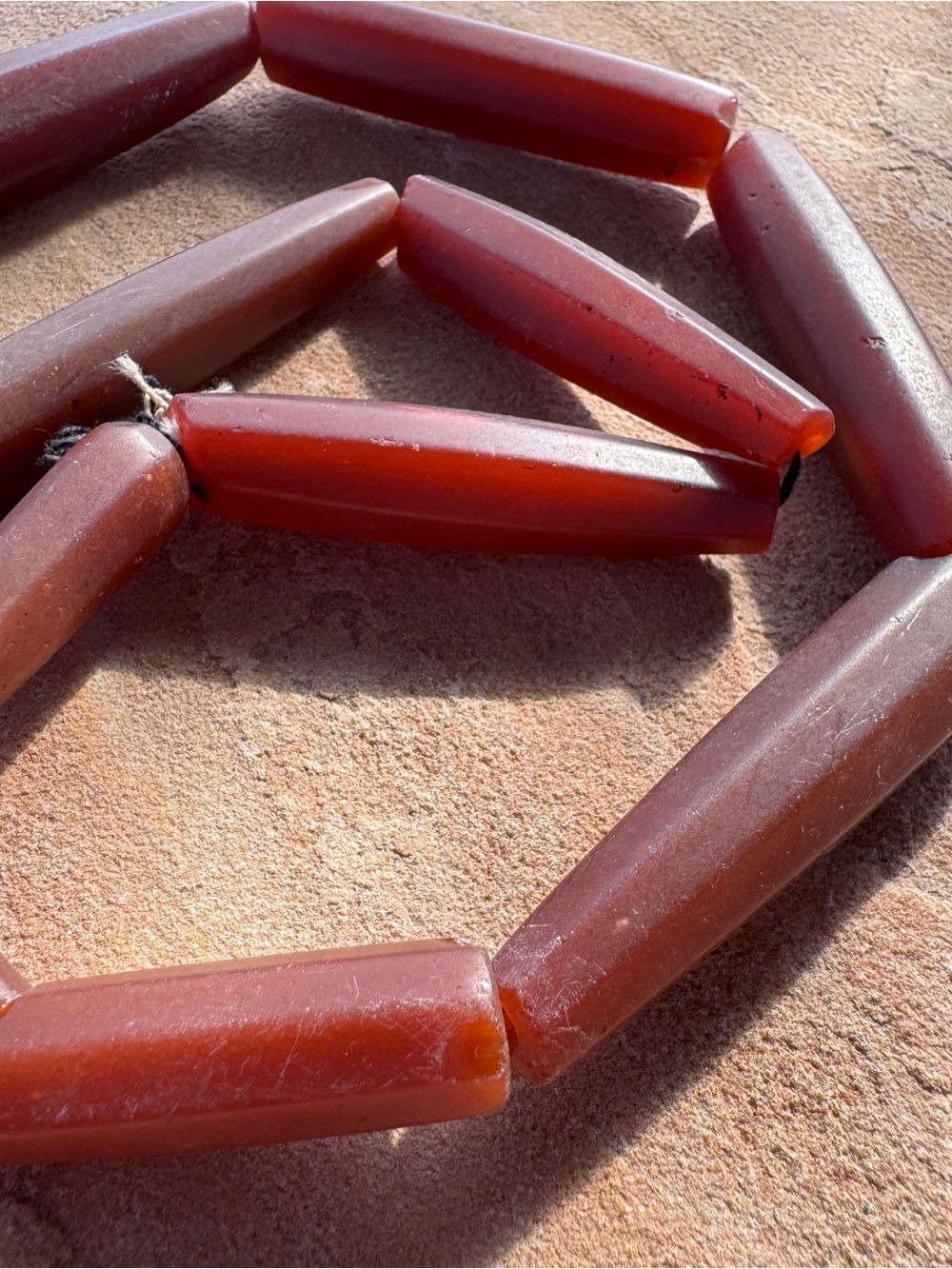 Vintage Carnelian / Bohemian Glass Faceted Hexahedron Bead Strand 28"